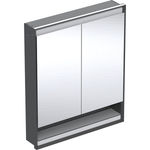 Armario con espejo Geberit ONE con nicho y ComfortLight, con dos puertas, montaje empotrado, 90 cm de altura: B=75cm, Negro mate / Aluminio con pintura polvo al horno